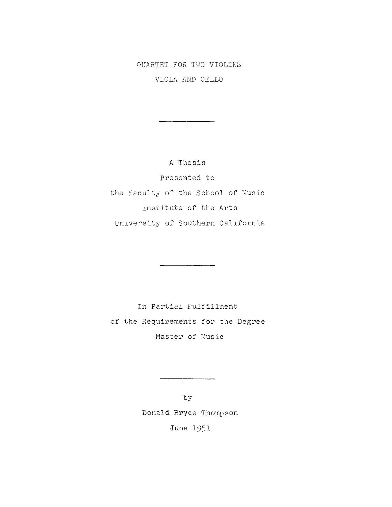 Quartet for two violins, viola and cello by Thompson Donald Bryce