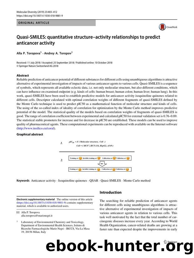 Quasi-SMILES: quantitative structureâactivity relationships to predict anticancer activity by Alla P. Toropova & Andrey A. Toropov