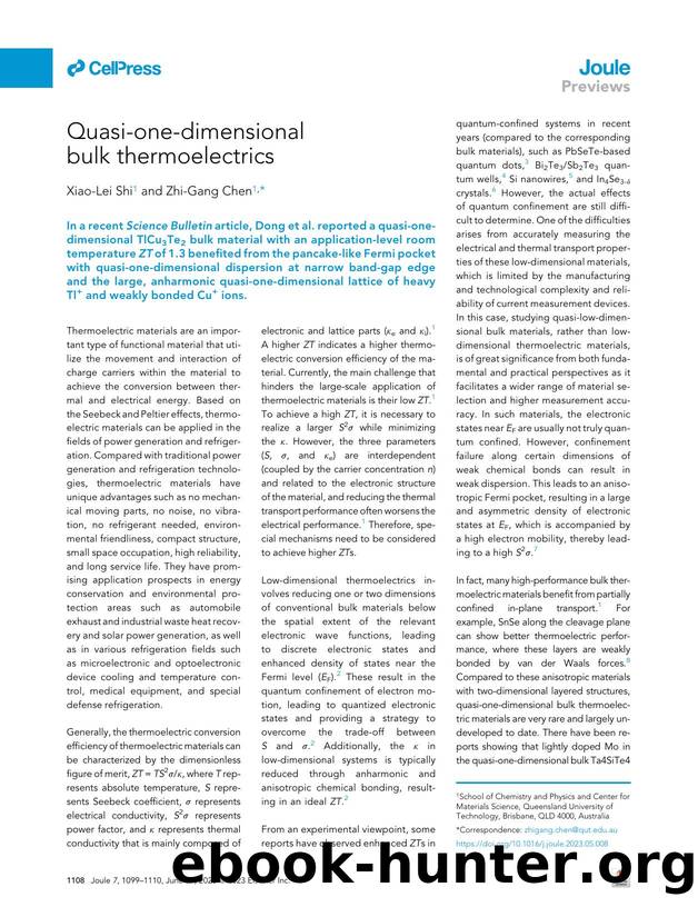 Quasi-one-dimensional bulk thermoelectrics by Xiao-Lei Shi & Zhi-Gang Chen
