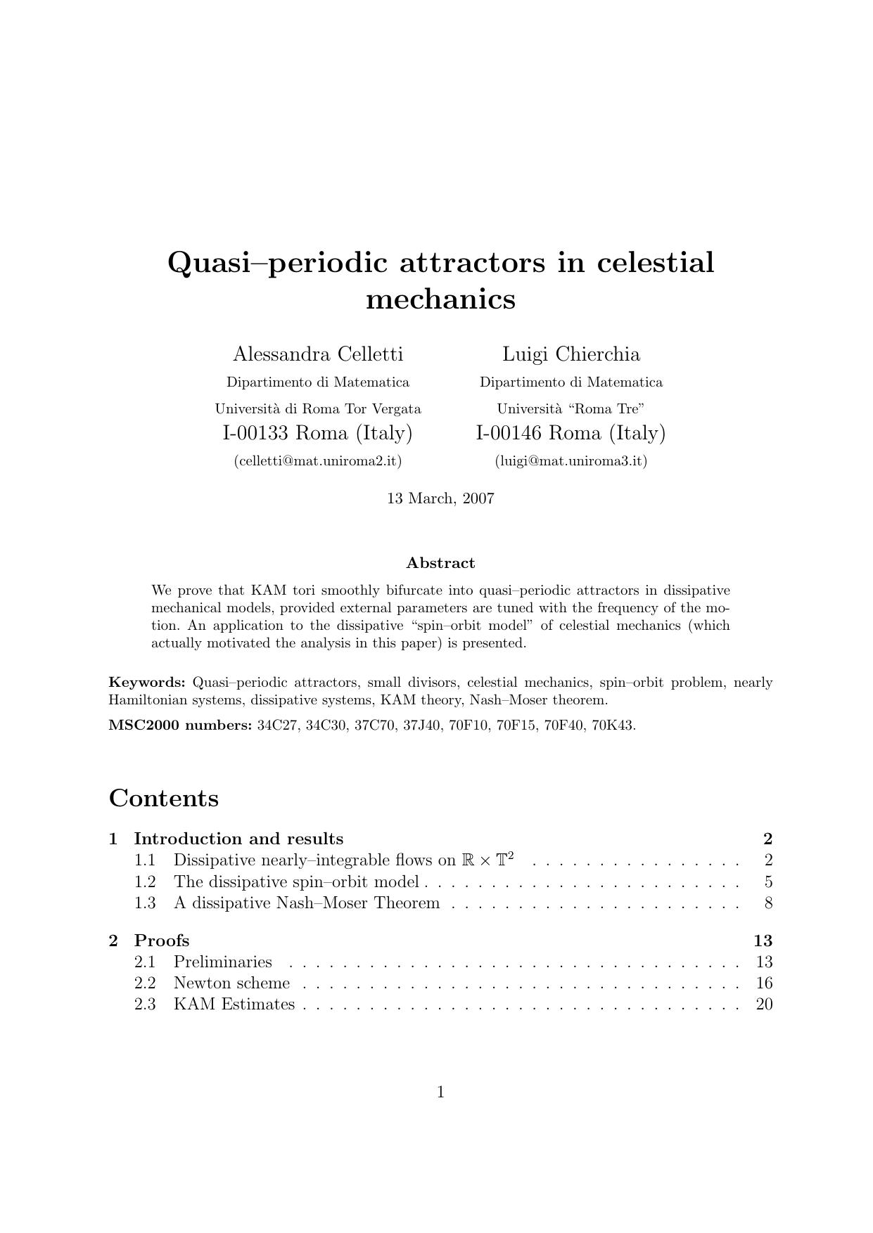 Quasi-periodic attractors in celestial mechanics by Celletti A. Chierchia L