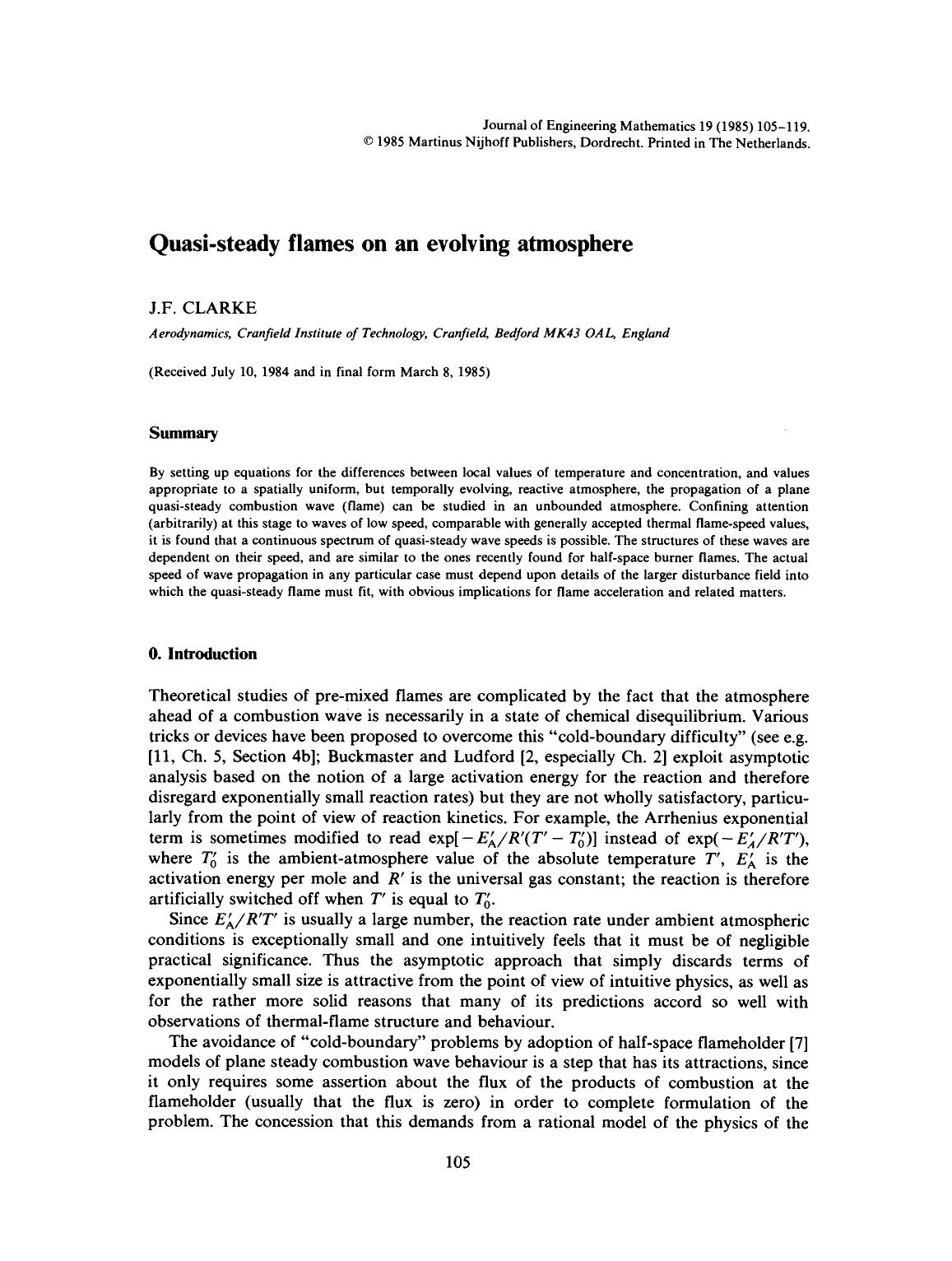 Quasi-steady flames on an evolving atmosphere by Unknown