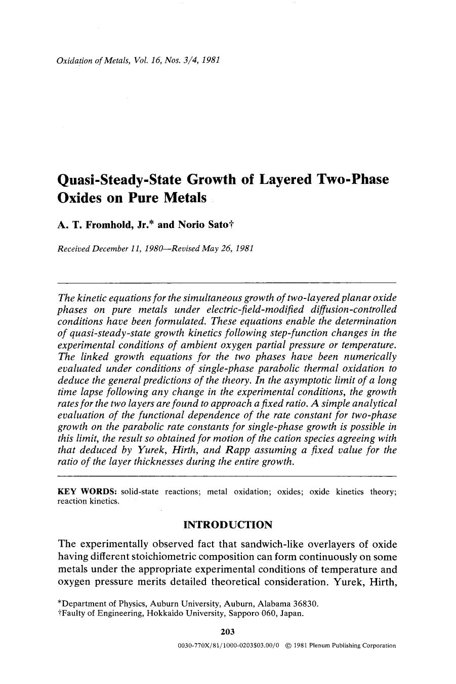 Quasi-steady-state growth of layered two-phase oxides on pure metals by Unknown