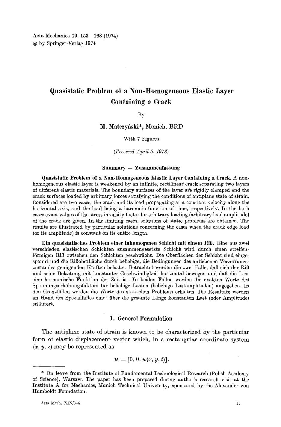 Quasistatic problem of a non-homogeneous elastic layer containing a crack by Unknown