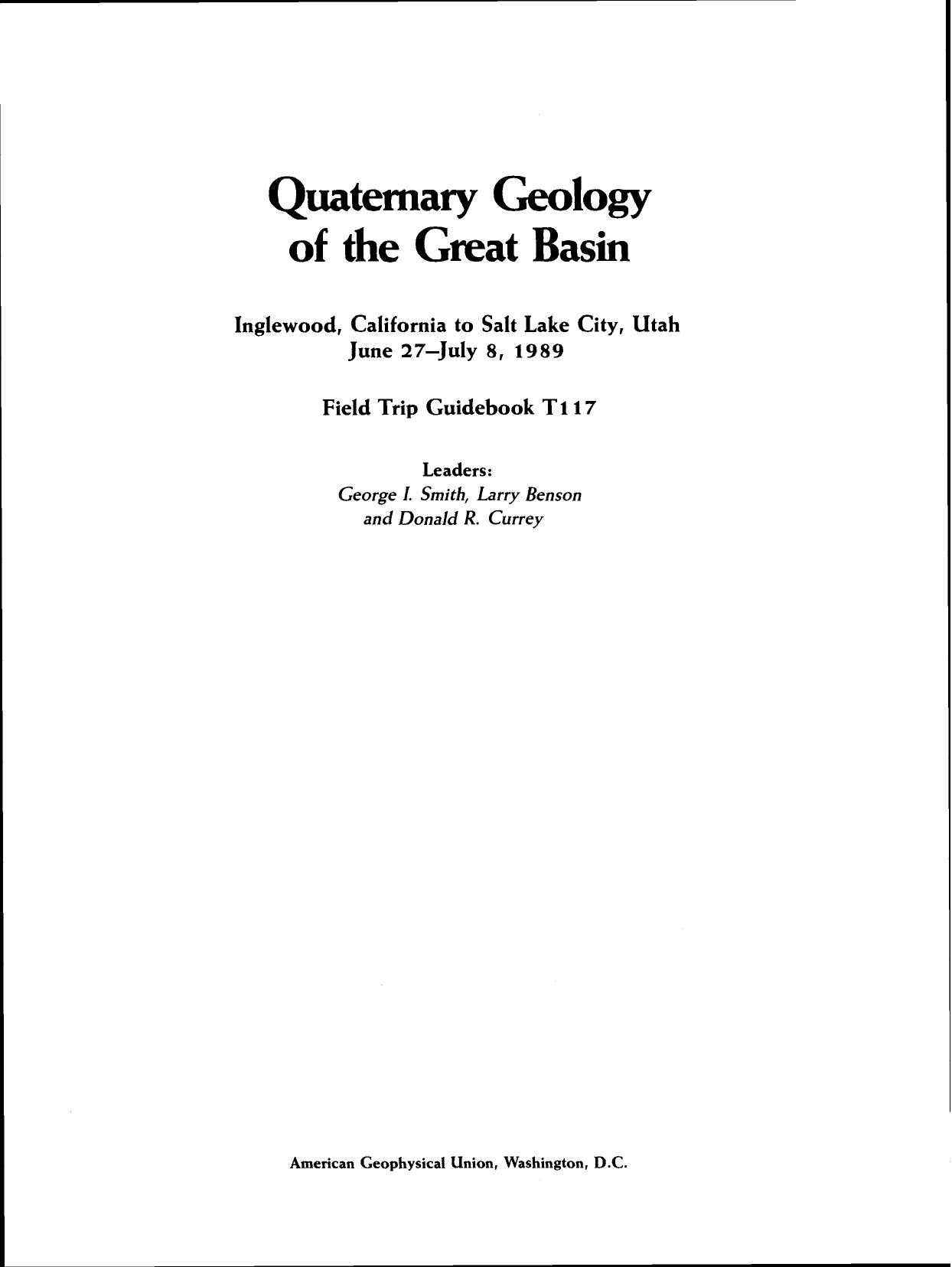 Quaternary Geology of the Great Basin: Inglewood, California to Salt Lake City, Utah June 27-July 8, 1989 by George I. Smith Larry Benson Donald R. Currey(auth.)
