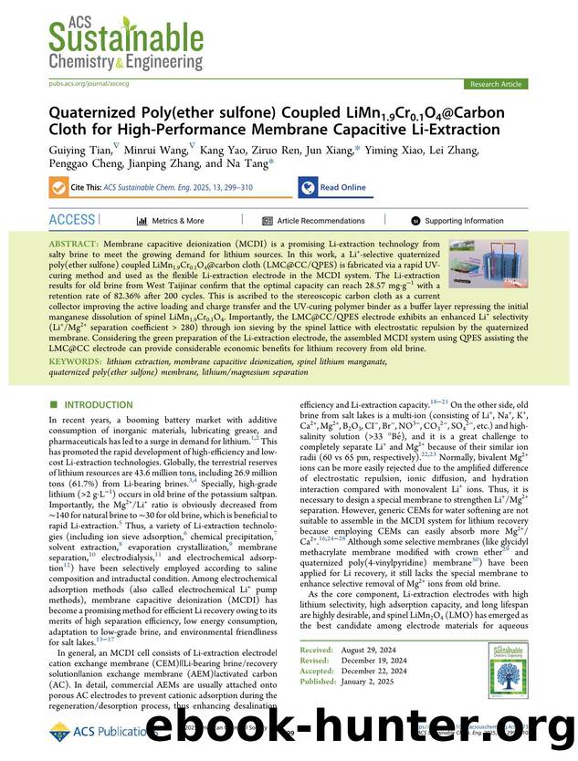 Quaternized Poly(ether sulfone) Coupled LiMn1.9Cr0.1O4@Carbon Cloth for High-Performance Membrane Capacitive Li-Extraction by unknow