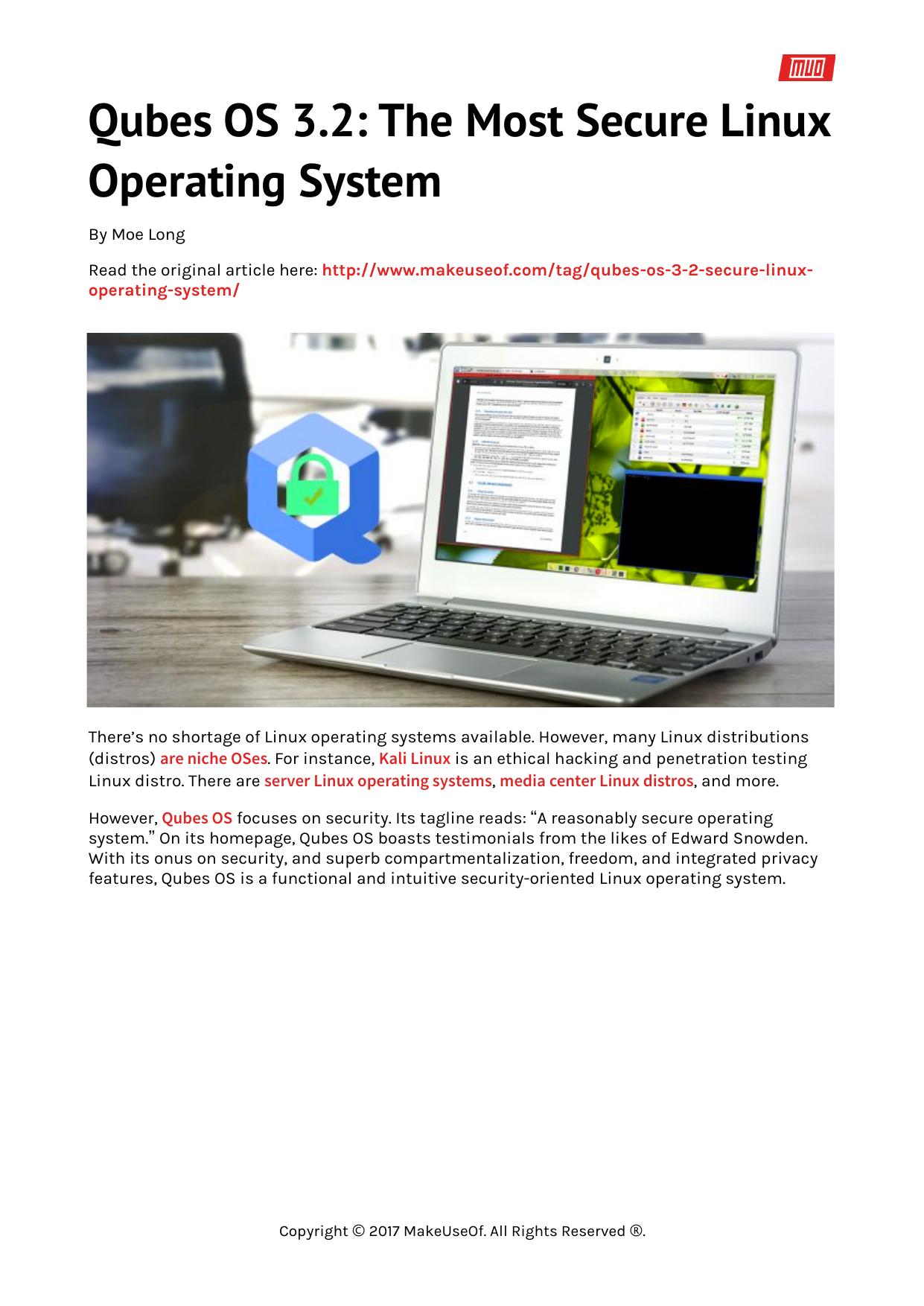 Qubes OS 3.2: The Most Secure Linux Operating System by Unknown