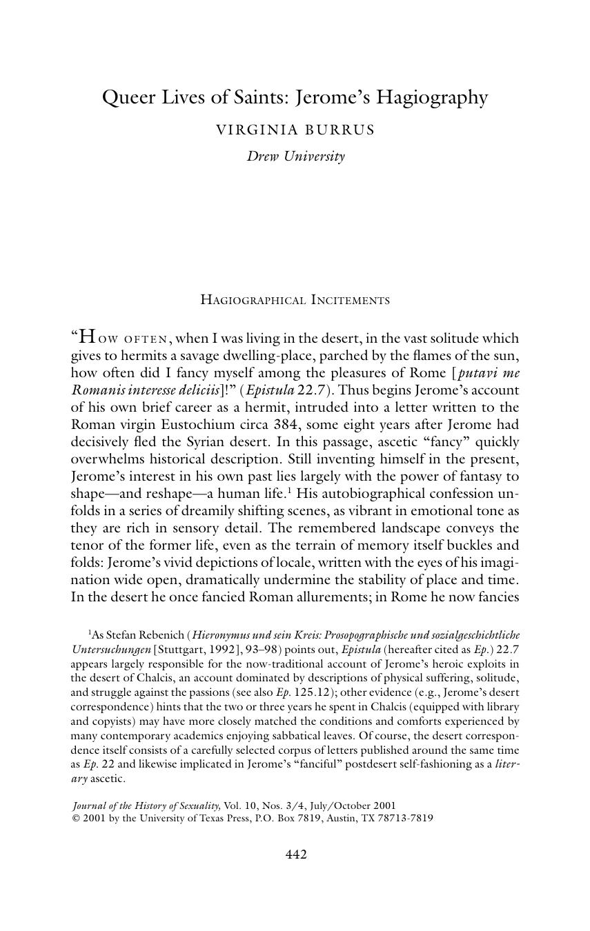 Queer Lives of Saints: Jeromeâs Hagiography by VIRGINIA BURRUS
