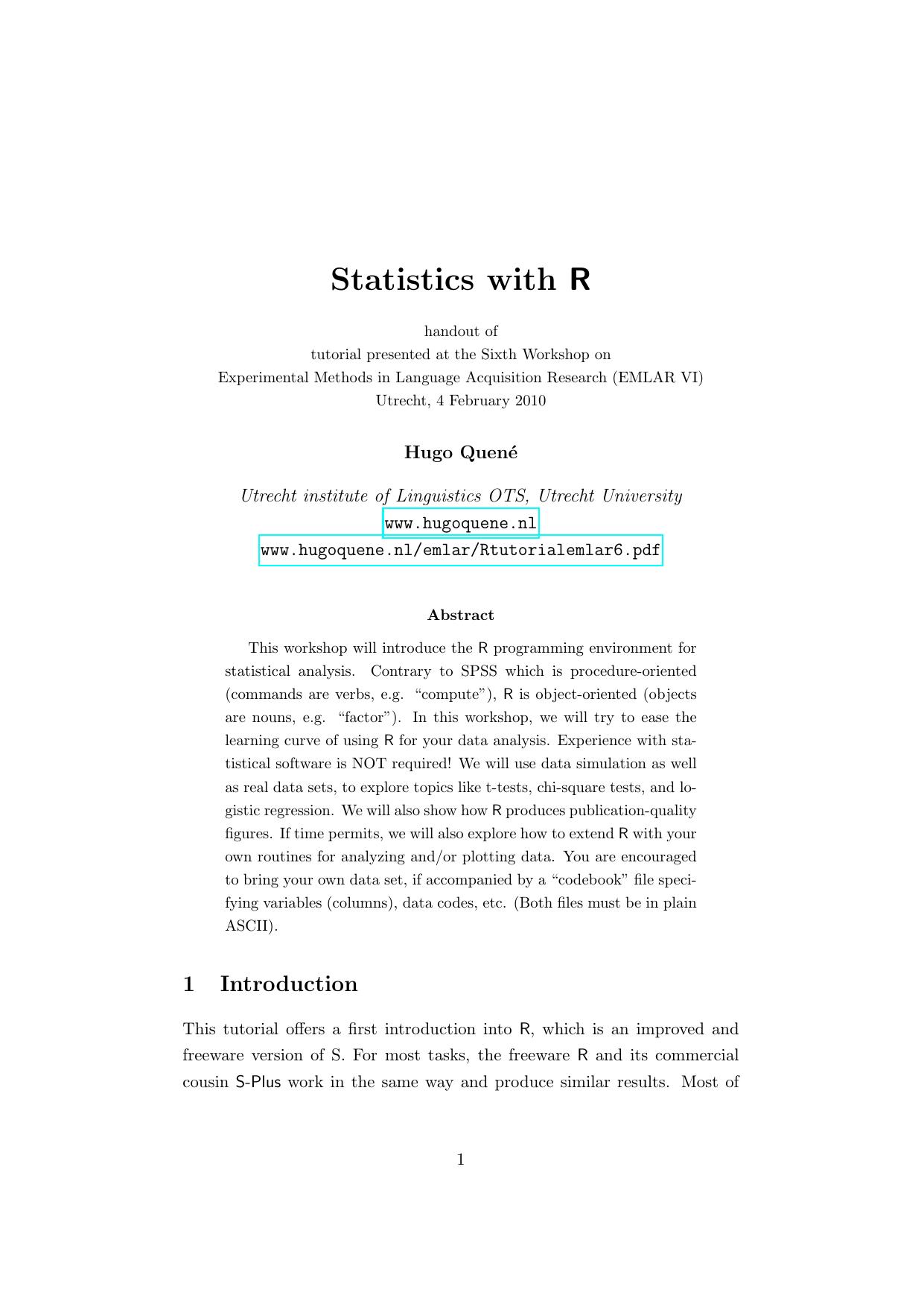 Quen H Statistics With R by Unknown