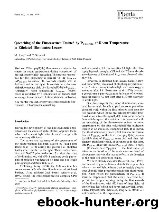Quenching of the fluorescence emitted by P<Subscript>695-682<Subscript> at room temperature in etiolated illuminated leaves by Unknown