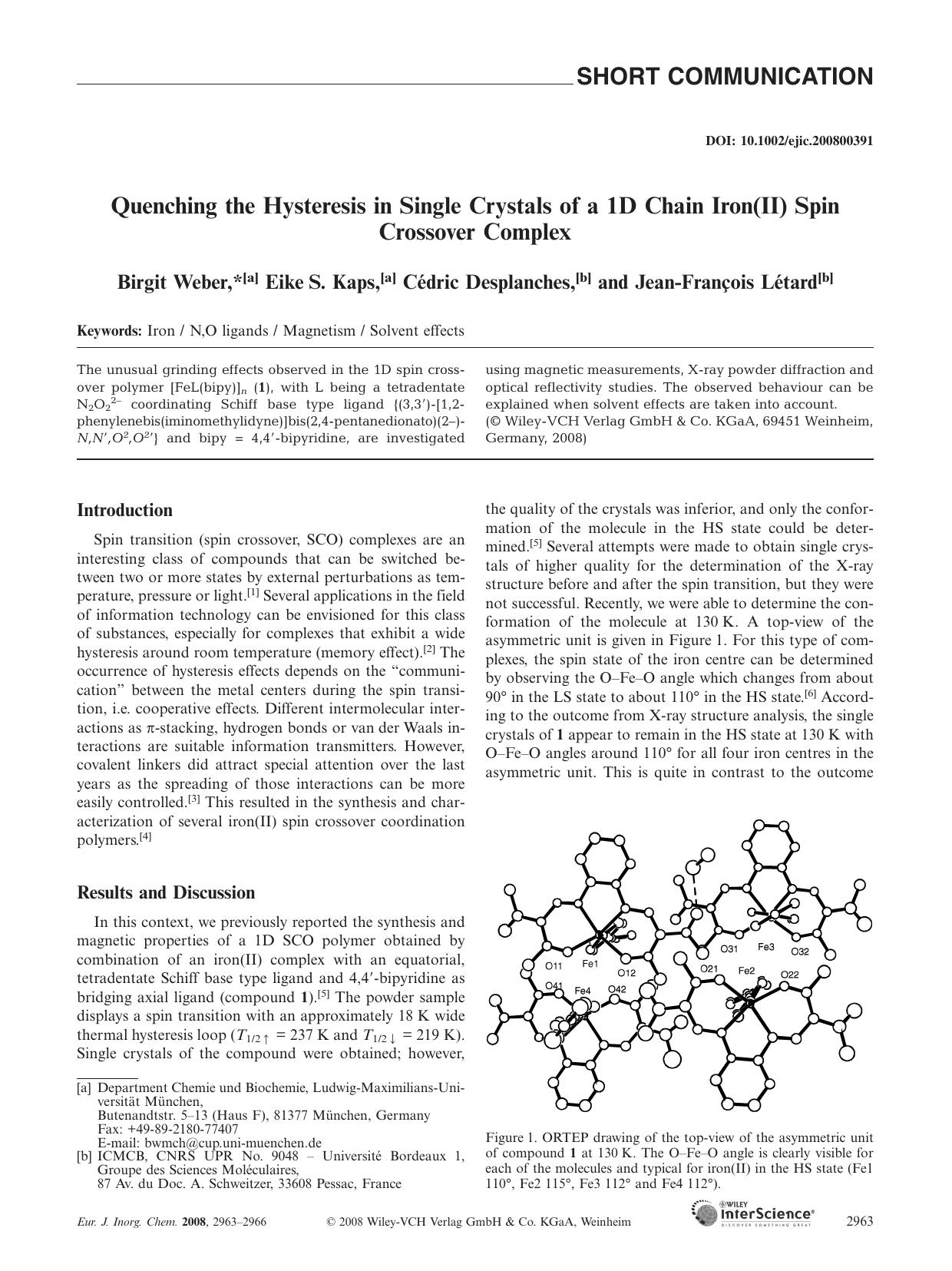 Quenching the Hysteresis in Single Crystals of a 1D Chain Iron(II) Spin Crossover Complex by Unknown