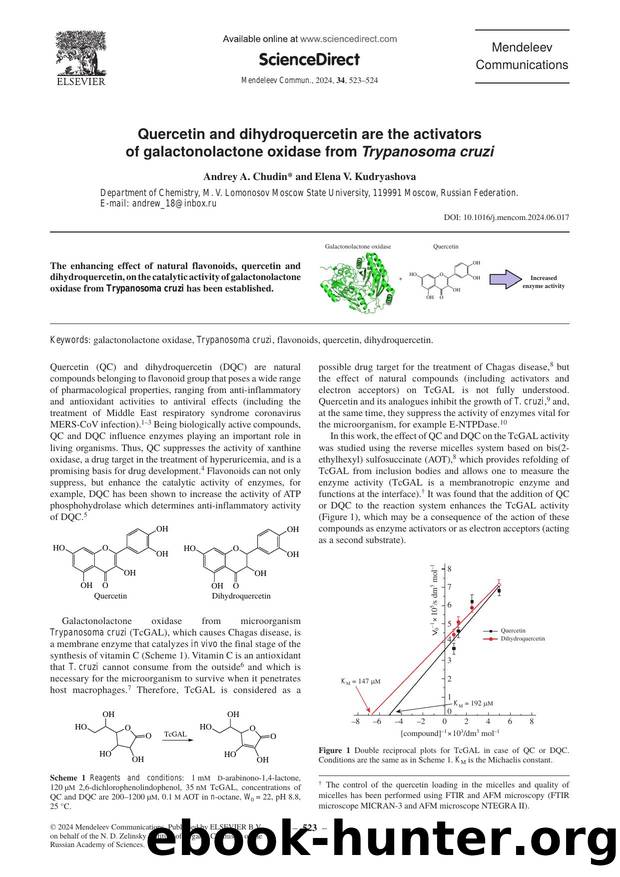 Quercetin and dihydroquercetin are the activators of galactonolactone oxidase from Trypanosoma cruzi by Andrey A. Chudin & Elena V. Kudryashova