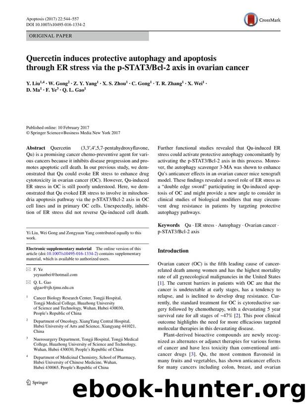 Quercetin induces protective autophagy and apoptosis through ER stress via the p-STAT3Bcl-2 axis in ovarian cancer by Y. Liu