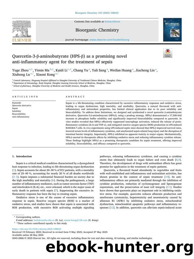 Quercetin-3-Î²-aminobutyrate (HPS-Î²) as a promising novel anti-inflammatory agent for the treatment of sepsis by unknow