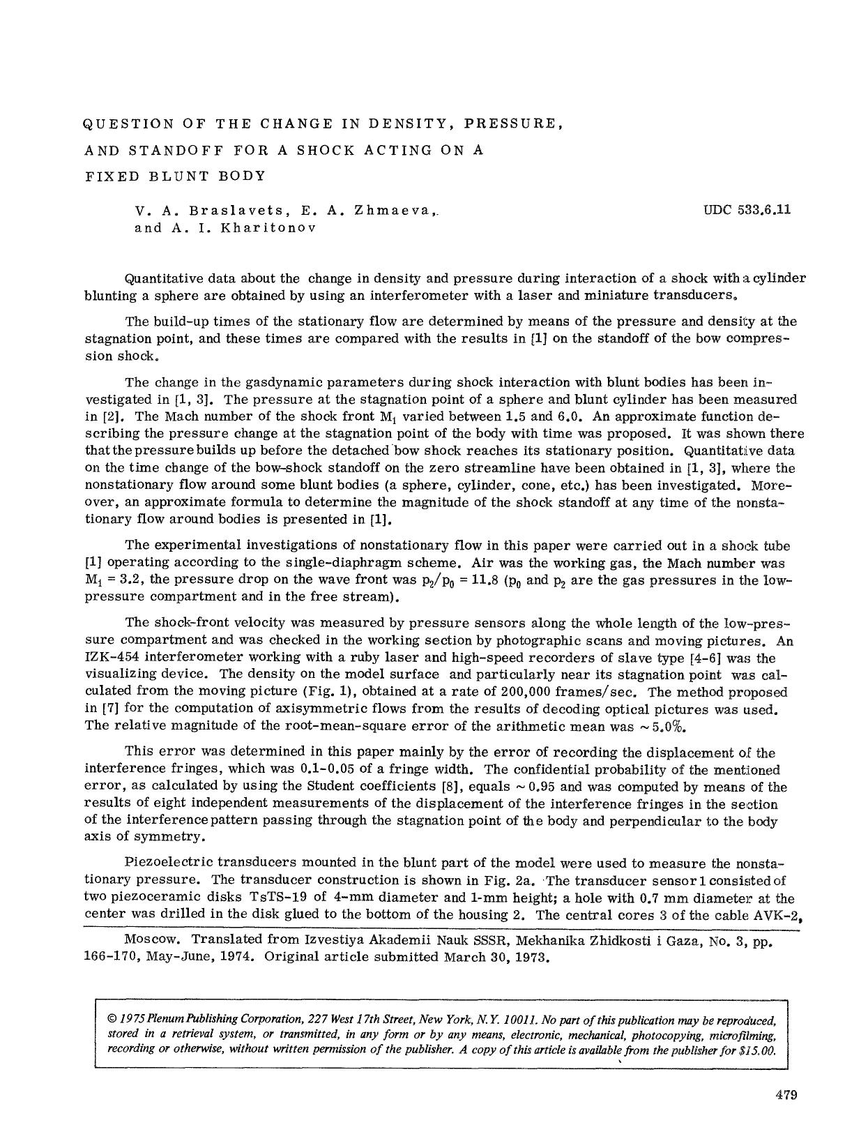 Question of the change in density, pressure, and standoff for a shock acting on a fixed blunt body by Unknown