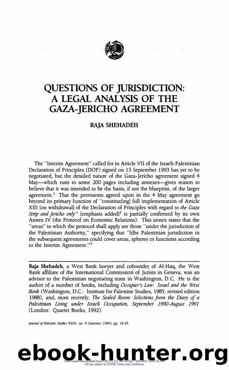 Questions of Jurisdiction: A Legal Analysis of the Gaza-Jericho Agreement by Questions of Jurisdiction (1994)