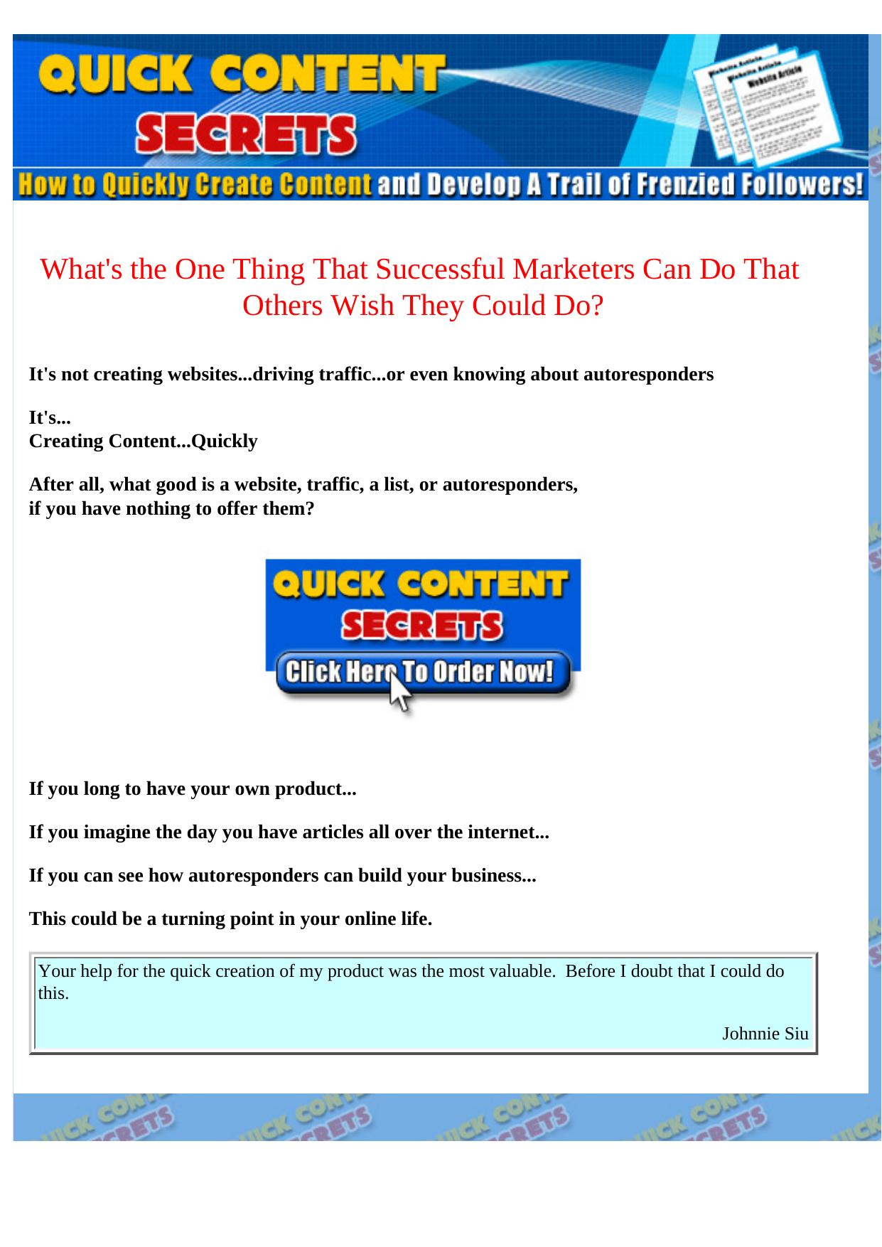 Quick Content Secrets. by Best of Kuszter's Collection