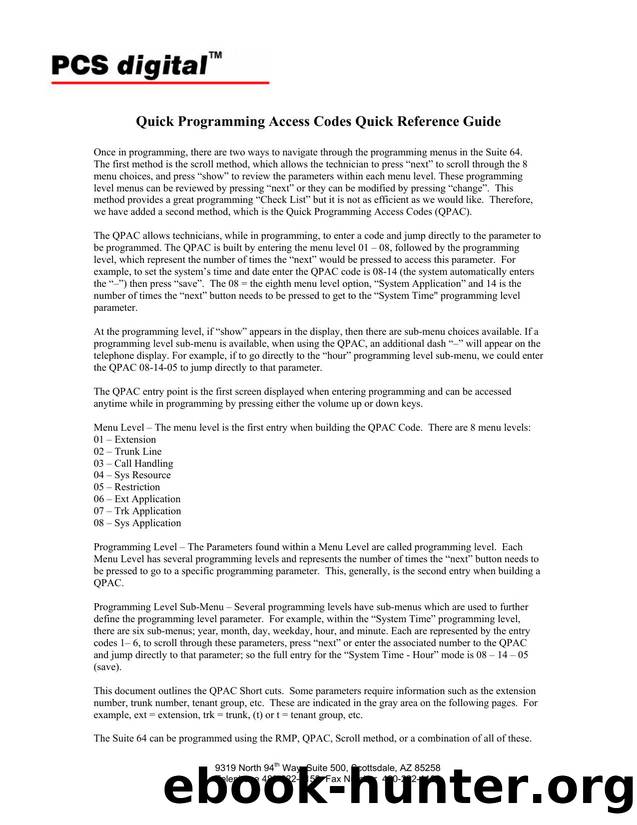 Quick Programming Access Codes Quick Reference Guide v2 by Unknown