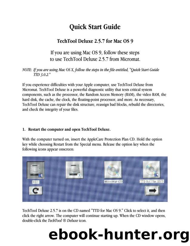 Quick Start Guide TechTool Deluxe 2-5-7 for Mac OS 9 by Unknown