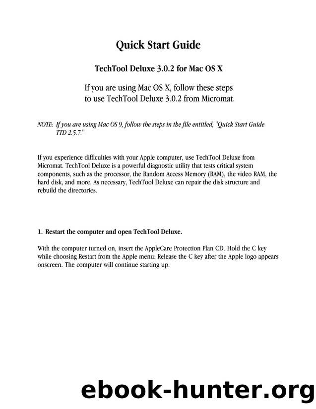 Quick Start Guide TechTool Deluxe 3-0-2 for Mac OS X by Unknown