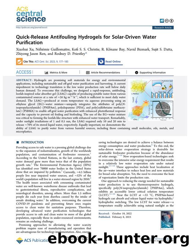 Quick-Release Antifouling Hydrogels for Solar-Driven Water Purification by unknow