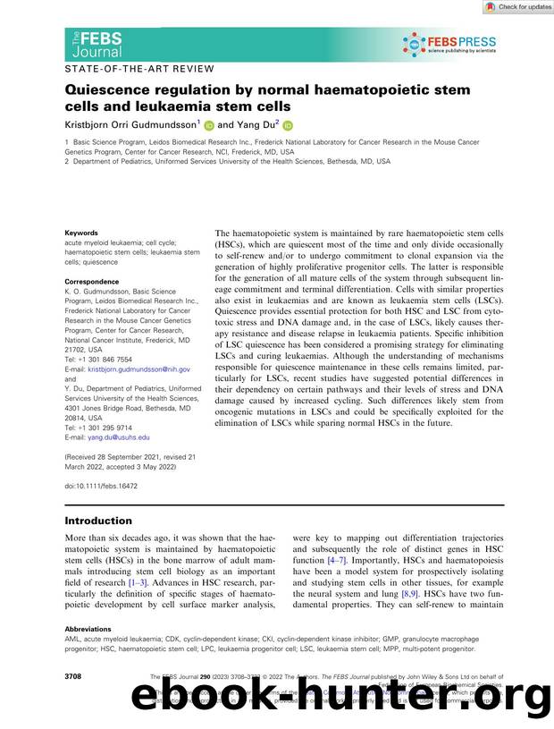 Quiescence regulation by normal haematopoietic stem cells and leukaemia stem cells by Unknown