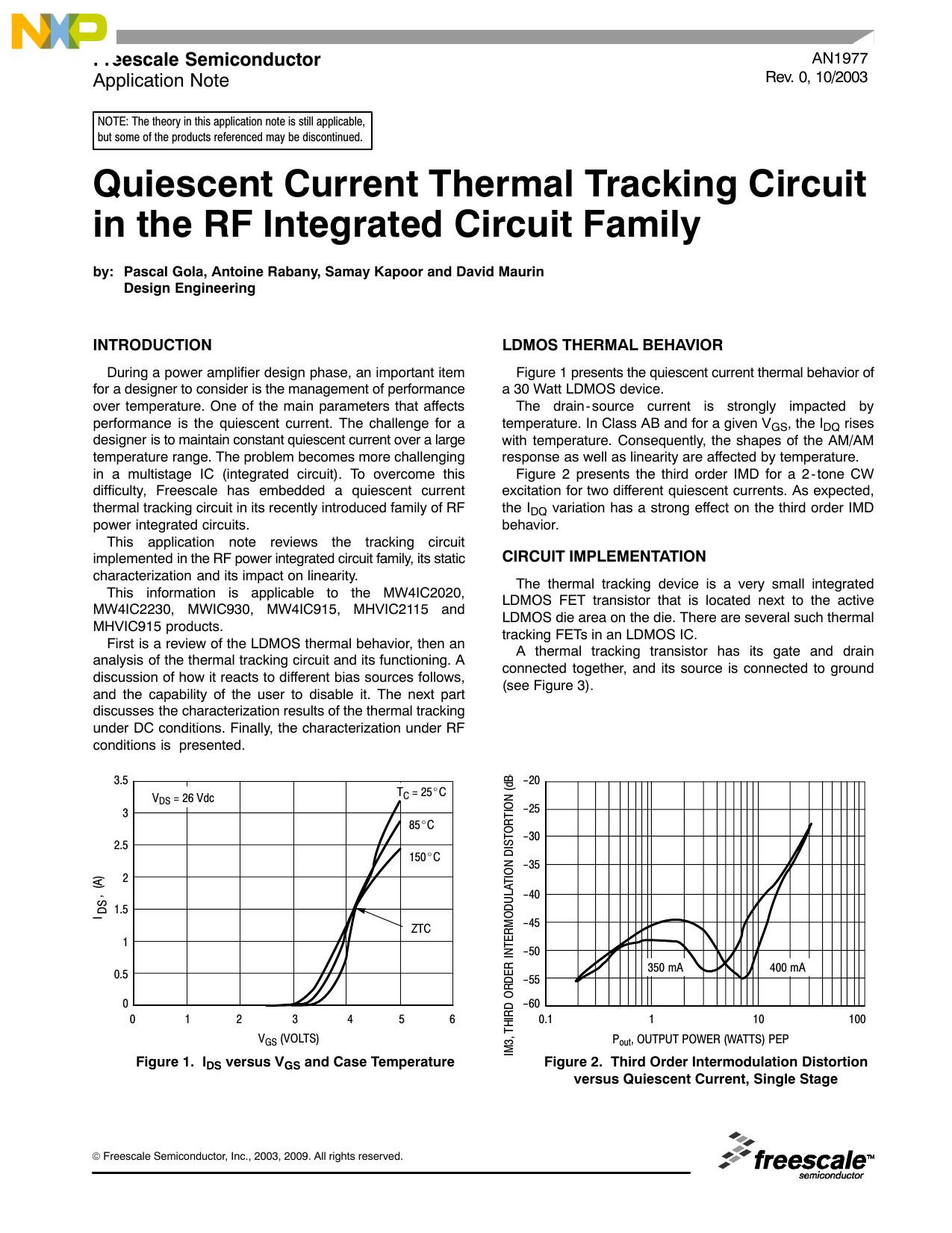 Quiescent Current Control for the RF Integrated Circuit Device Family - AN1977 by Freescale Semiconductor