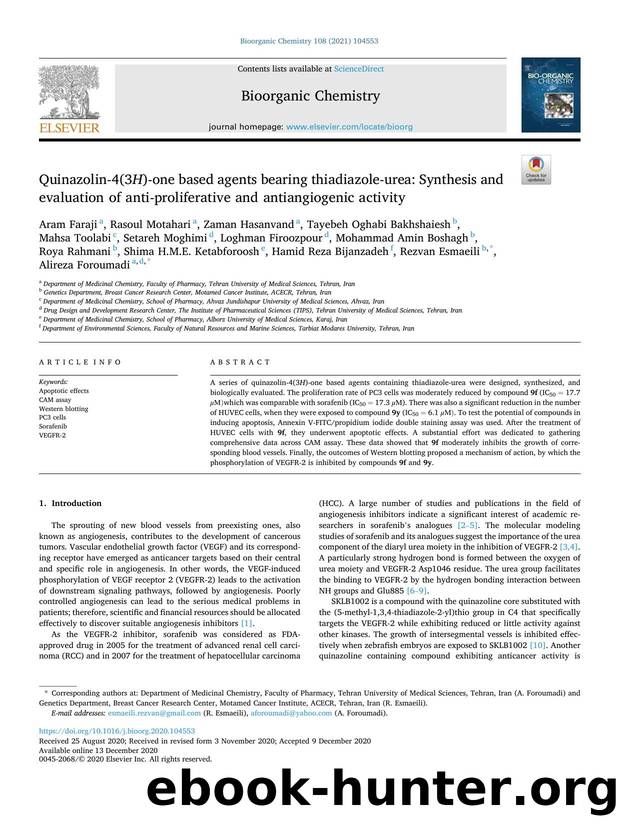 Quinazolin-4(3 H )-one based agents bearing thiadiazole-urea: Synthesis and evaluation of anti-proliferative and antiangiogenic activity by unknow