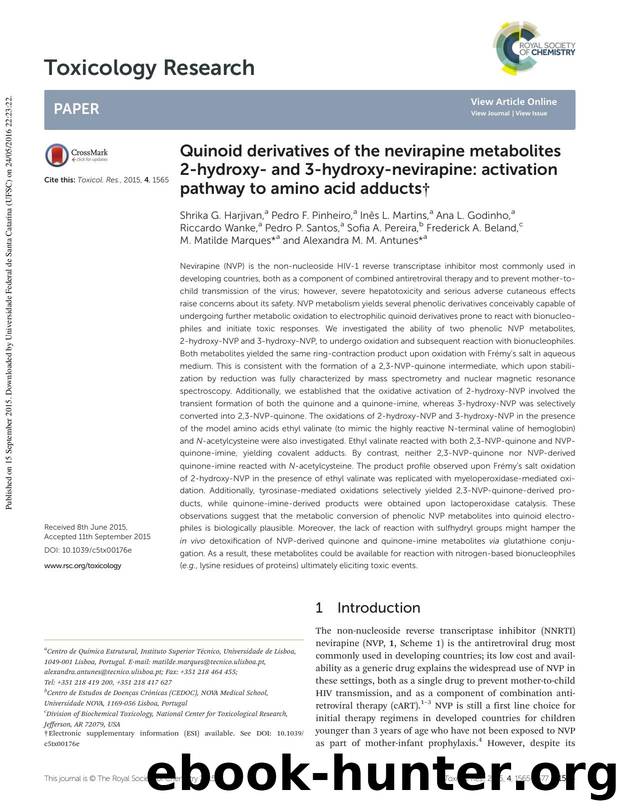 Quinoid derivatives of the nevirapine metabolites 2-hydroxy- and 3-hydroxy-nevirapine: activation pathway to amino acid adducts by unknow