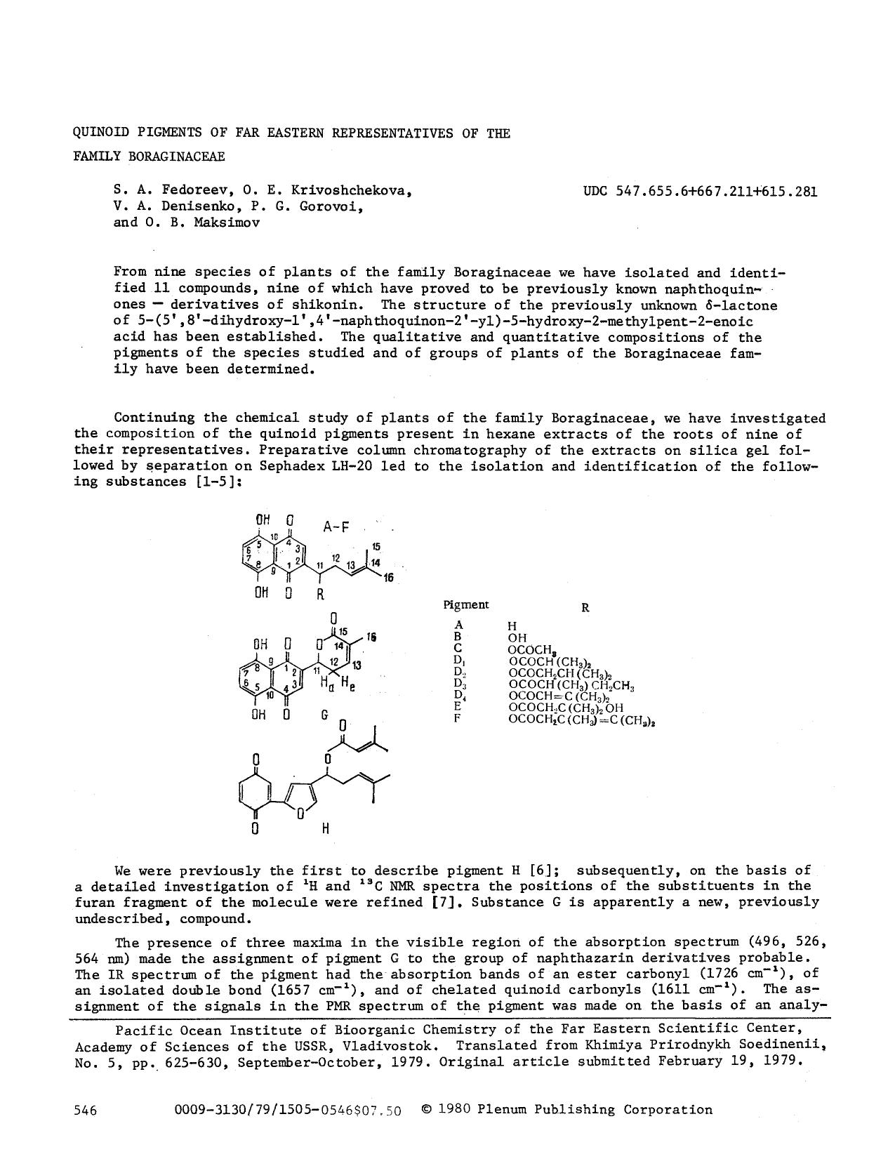 Quinoid pigments of far eastern representatives of the family Boraginaceae by Unknown