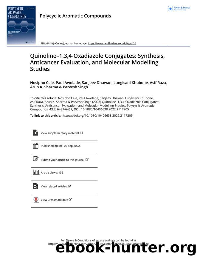 Quinolineâ1,3,4-Oxadiazole Conjugates: Synthesis, Anticancer Evaluation, and Molecular Modelling Studies by unknow
