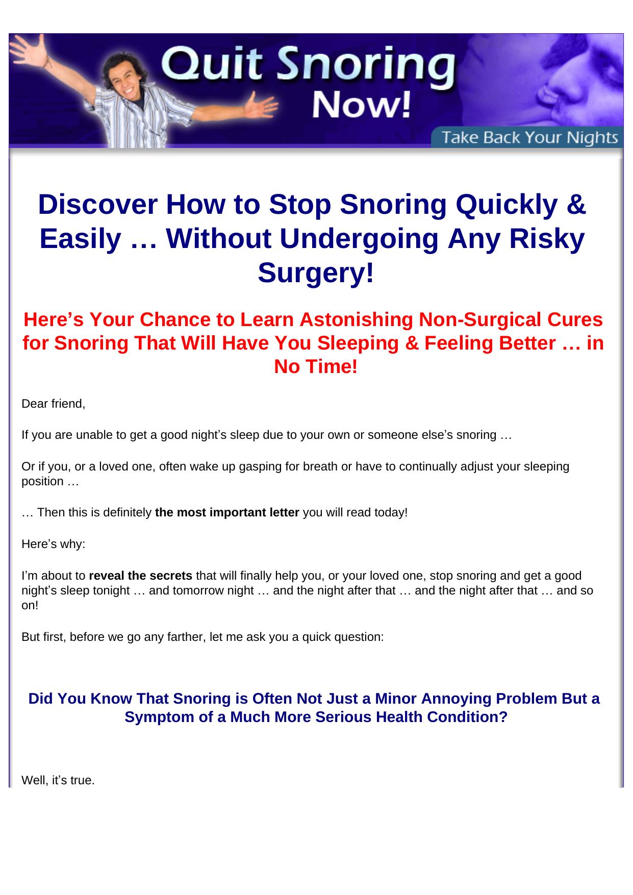 Quit Snoring Now E-Book. by Best of Kuszter's Collection