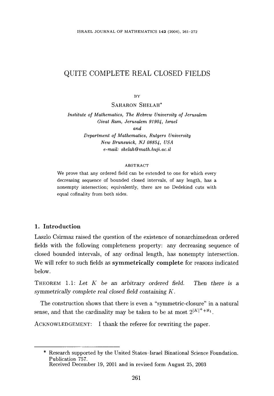 Quite complete real closed fields by Unknown