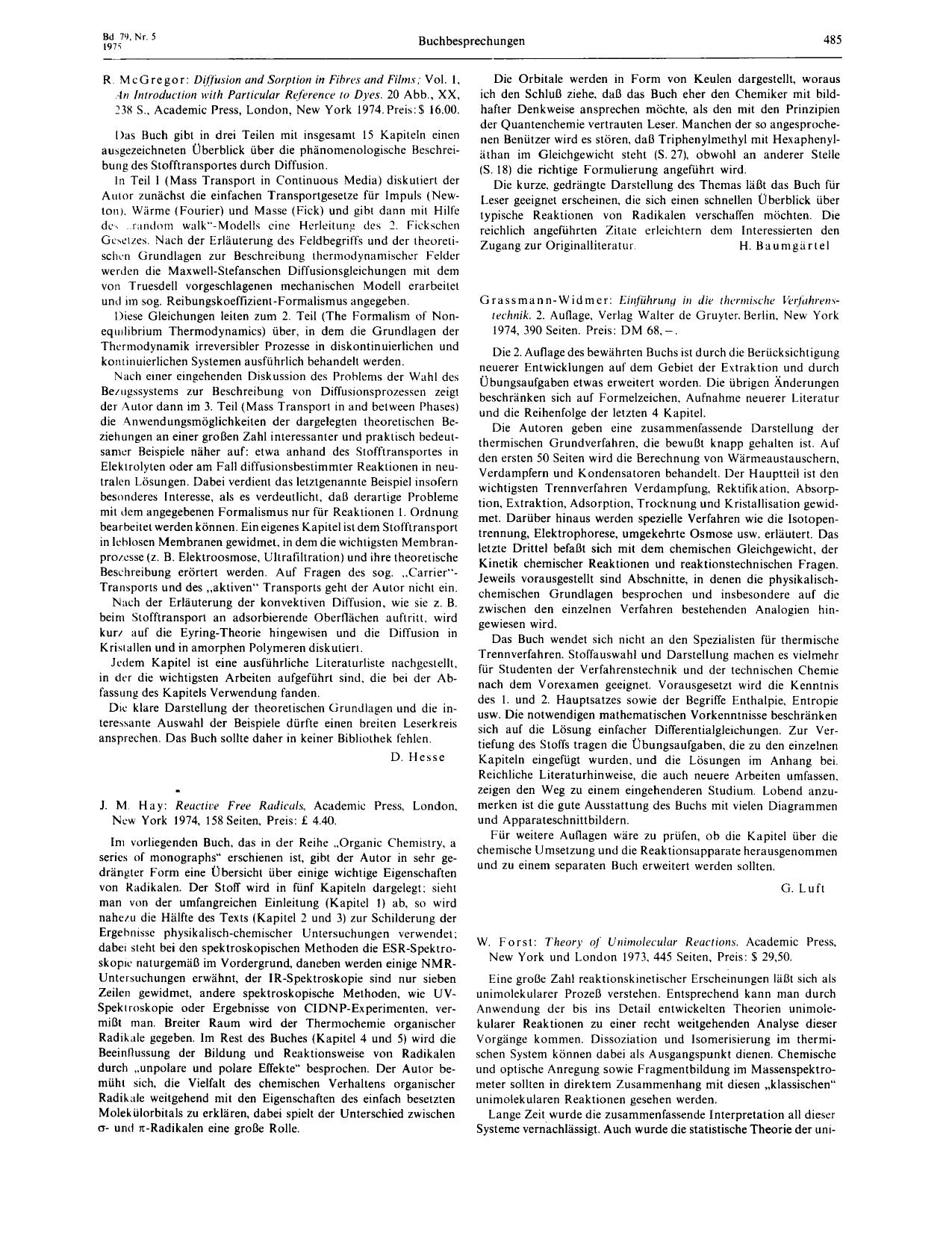 R McGregor: Diffusion and Sorption in Fibers and Films; Vol. 1, An Introduction with Particular Reference to Dyes. 20 Abb., XX, 23X S., Academic Press, London, New York 1974. Preis: [dollar] 16.00. by Unknown