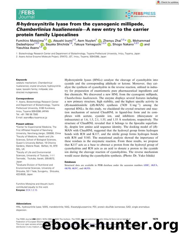 Râhydroxynitrile lyase from the cyanogenic millipede, Chamberlinius hualienensisâA new entry to the carrier protein family Lipocalines by Unknown