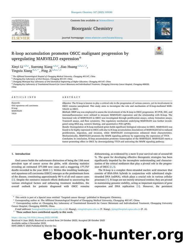 R-loop accumulation promotes OSCC malignant progression by upregulating MARVELD3 expression by Xinyi Li & Xuerong Xiang & Jiao Huang & Tingxiu Xiang & Ping Ji