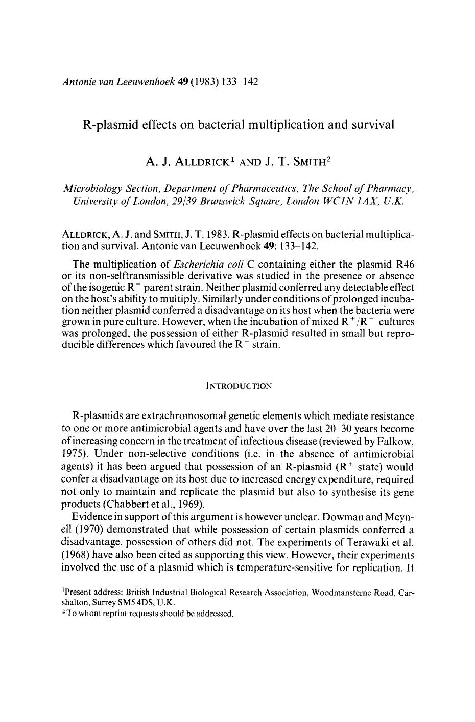 R-plasmid effects on bacterial multiplication and survival by Unknown