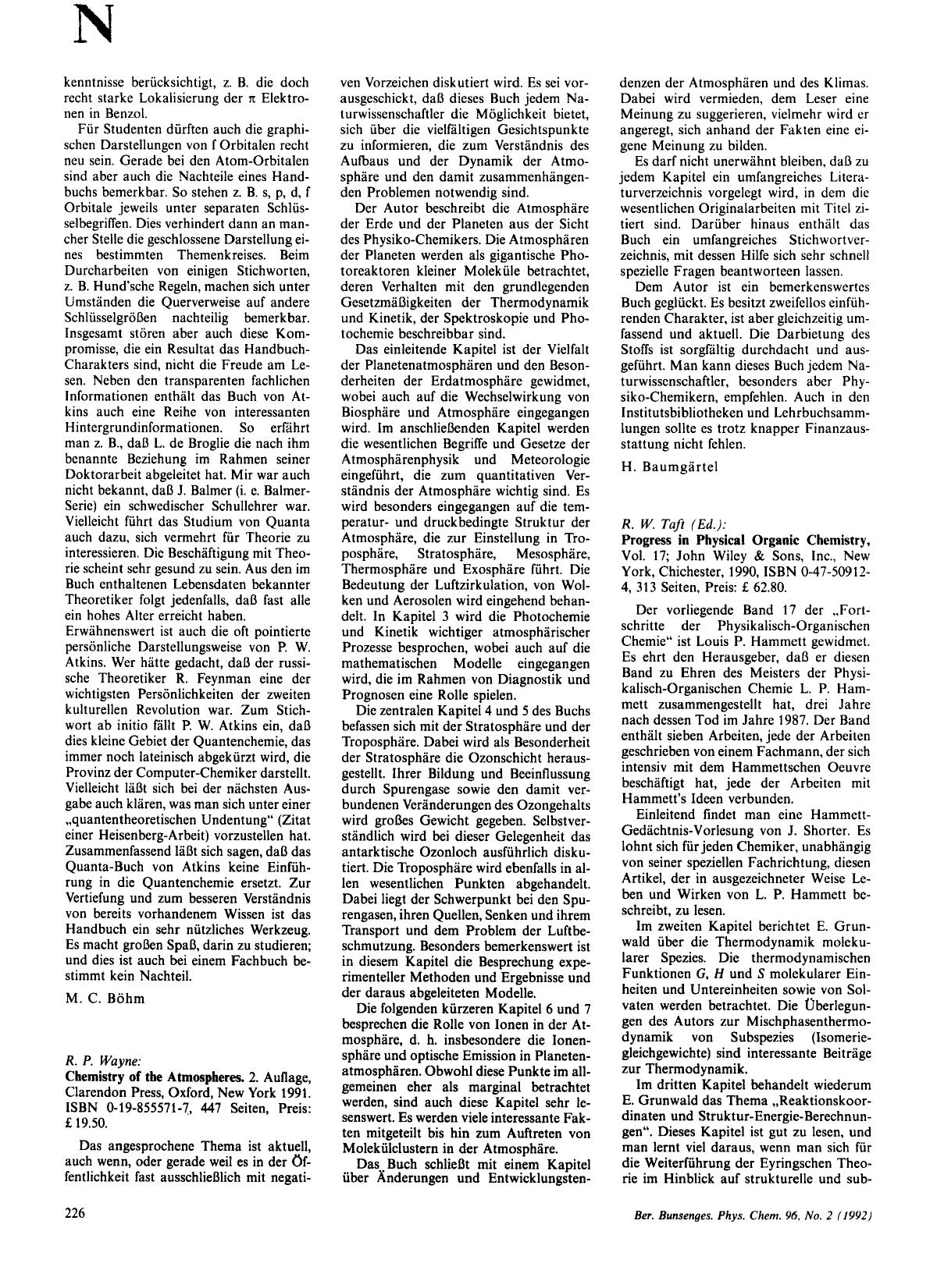 R. P. Wayne: Chemistry of the Atmospheres. 2. Auflage, Clarendon Press, Oxford, New York 1991. ISBN 0-19-855571-7, 447 Seiten, Preis: £ 19.50. by Unknown