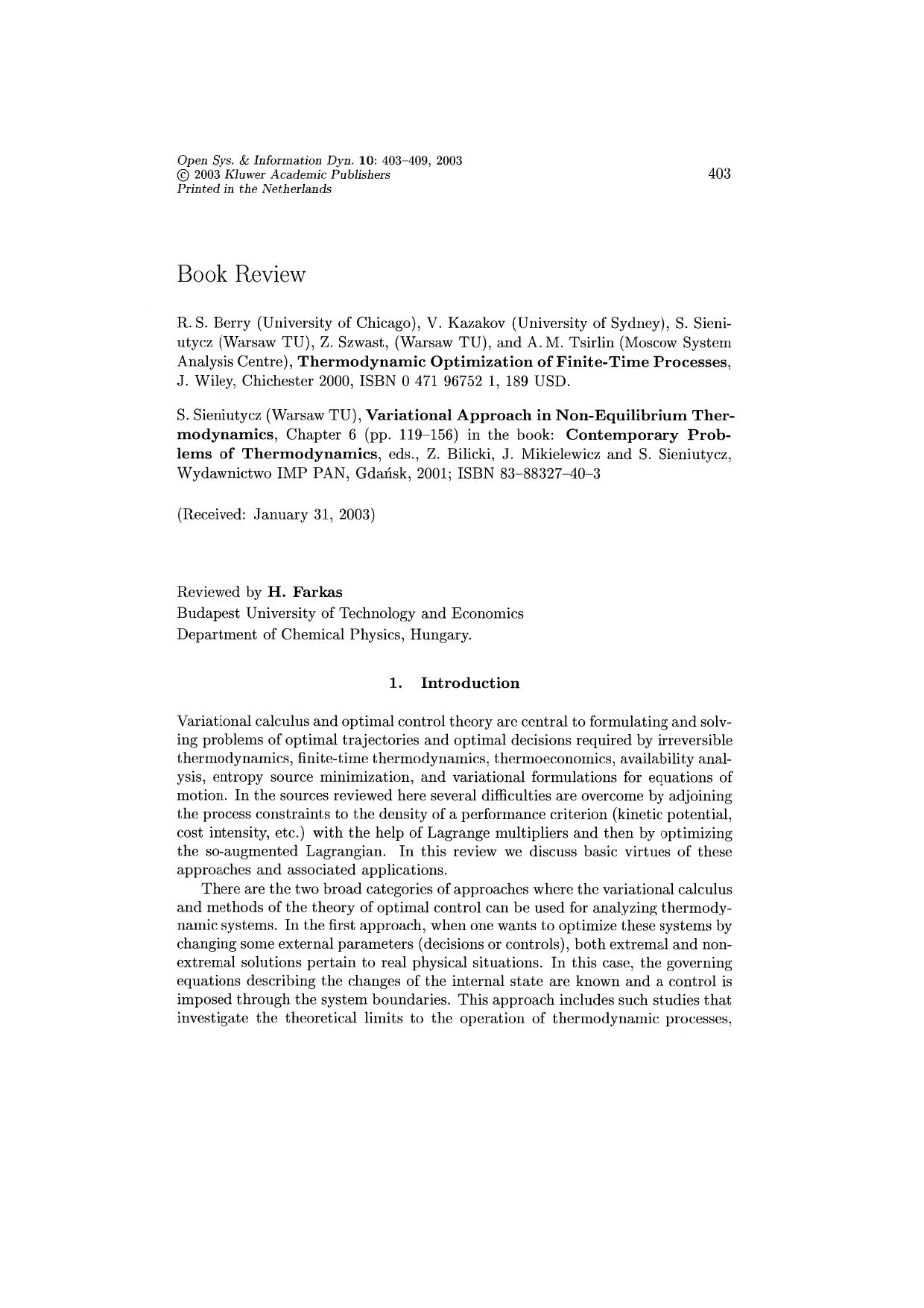 R. S. Berry (University of Chicago), V. Kazakov (University of Sydney), S. Sieniutycz (Warsaw TU), Z. Szwast, (Warsaw TU), and A. M. Tsirlin (Moscow System Analysis Centre), <Empha by Unknown