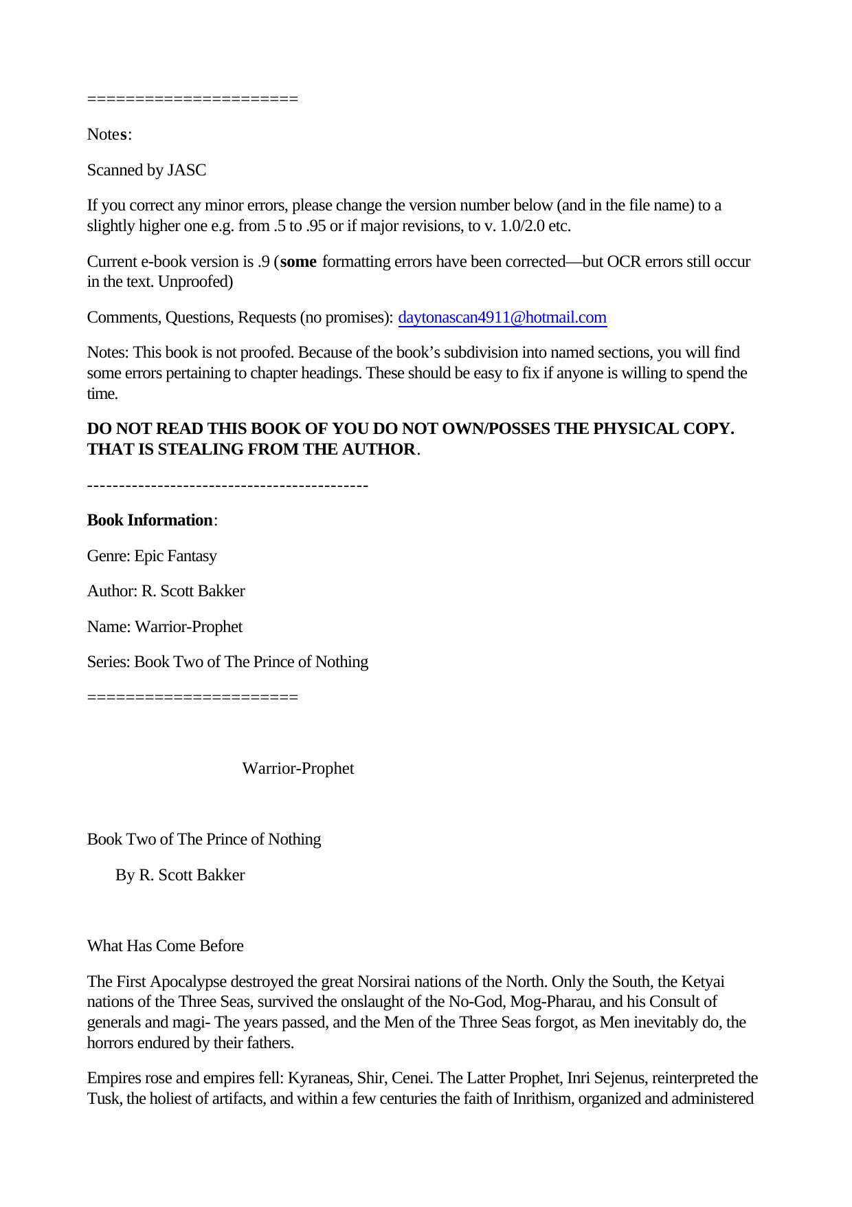 R. Scott Bakker - The Prince of Nothing 2 by Warrior-Prophet