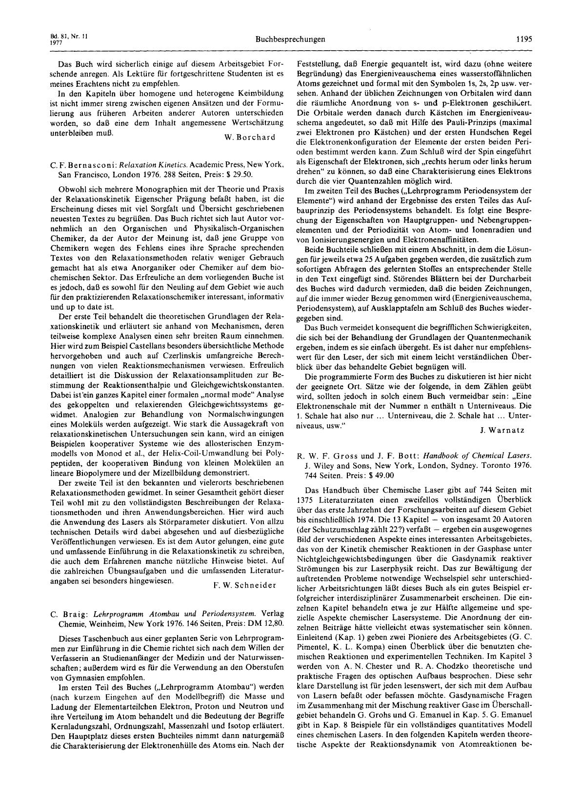 R. W. F. Gross und J. F. Bott: Handbook of Chemical Lasers. J. Wiley and Sons, New York, London, Sydney. Toronto 1976. 744 Seiten. Preis: [dollar]49.00 by Unknown