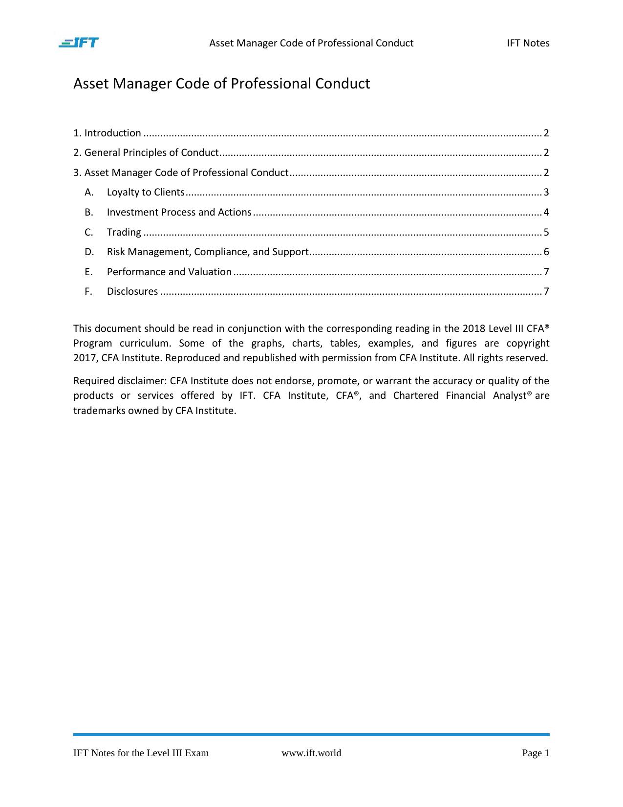 R04 Asset Manager Code of Professional Conduct IFT Notes by Unknown