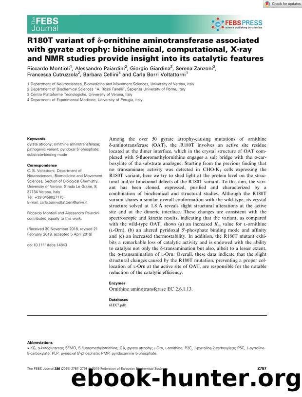 R180T variant of Î´âornithine aminotransferase associated with gyrate atrophy: biochemical, computational, Xâray and NMR studies provide insight into its catalytic features by Unknown