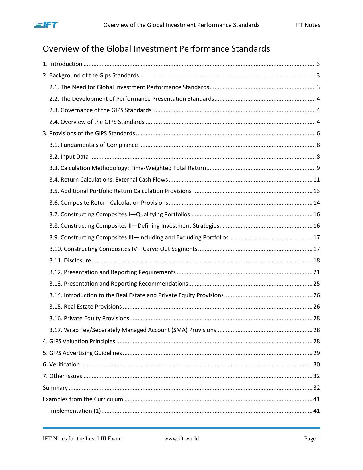 R34 Overview of the Global Investment Performance Standards IFT Notes by Unknown