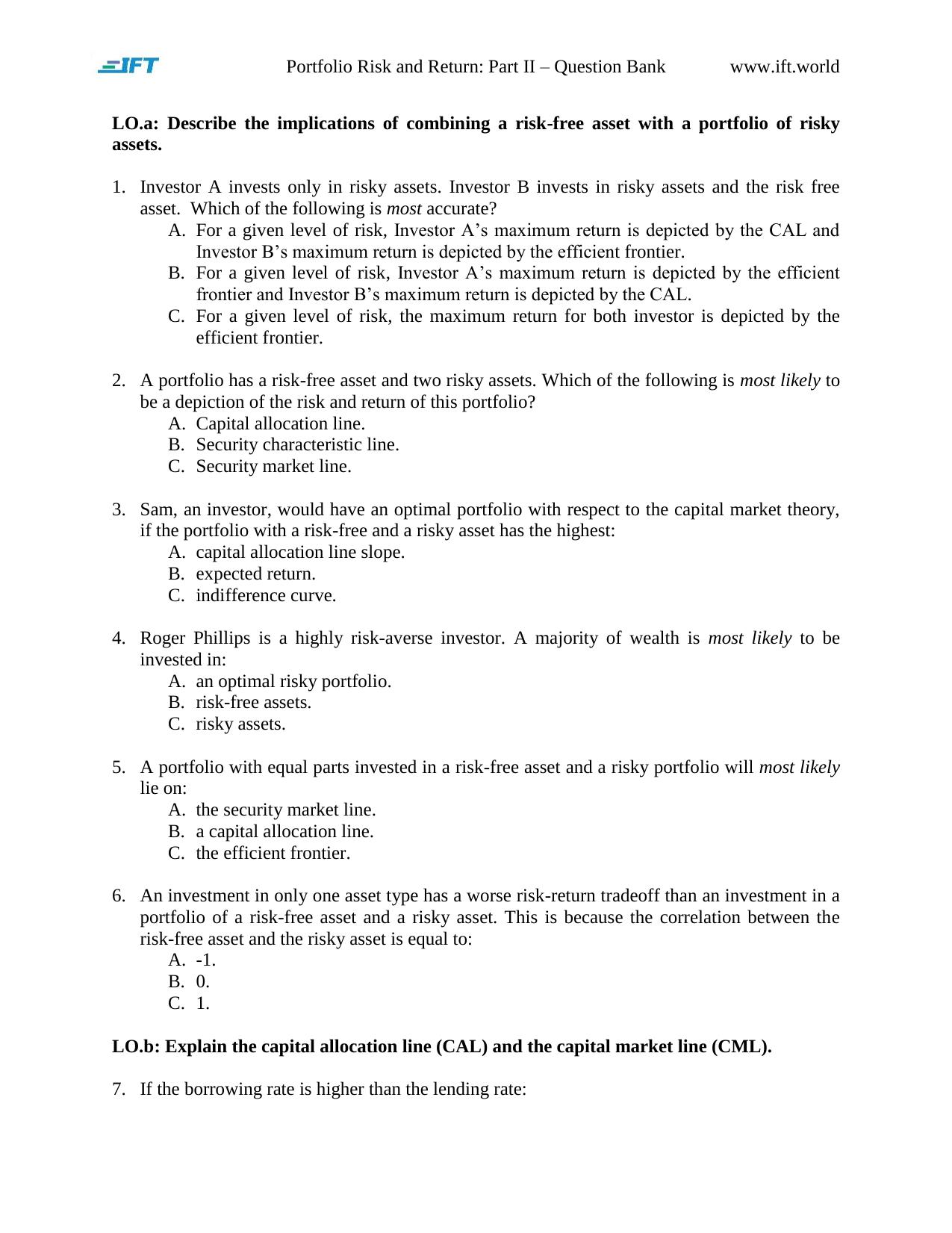 R43 Portfolio Risk and Return Part II Q bank by Unknown