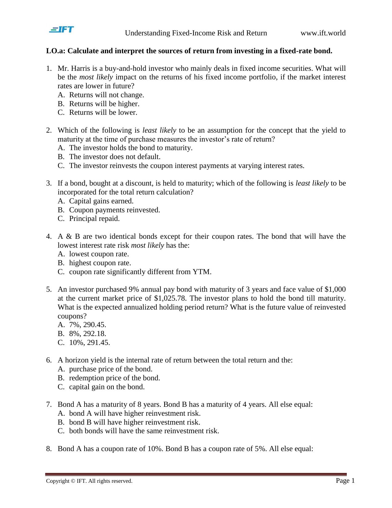 R55 Understanding Fixed-Income Risk and Return by Q Bank