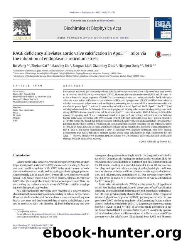 RAGE deficiency alleviates aortic valve calcification in ApoEââ mice via the inhibition of endoplasmic reticulum stress by Bo Wang & Zhejun Cai & Baoqing Liu & Zongtao Liu & Xianming Zhou & Nianguo Dong & Fei Li