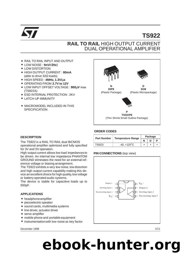 RAIL TO RAIL HIGH OUTPUT CURRENT DUAL OP-AMPS by STMicroelectronics