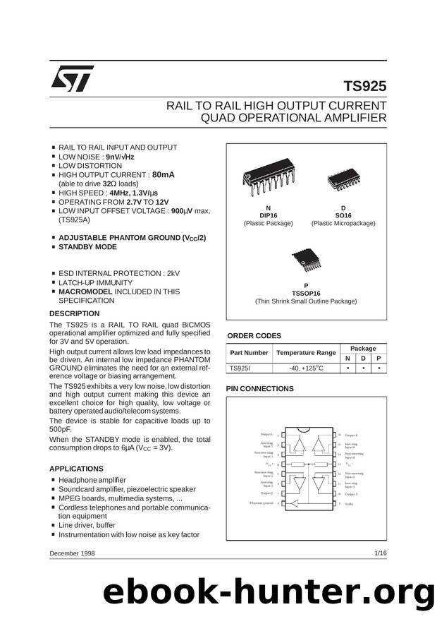 RAIL TO RAIL HIGH OUTPUT CURRENT QUAD OPERATIONAL AMPLIFIER by STMicroelectronics