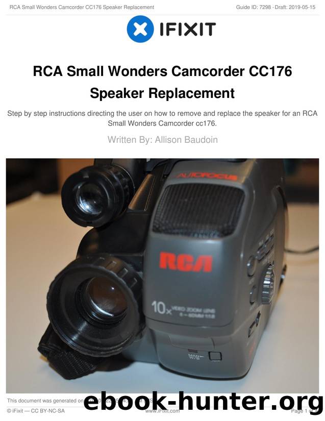 RCA Small Wonders Camcorder CC176 Speaker Replacement by Unknown
