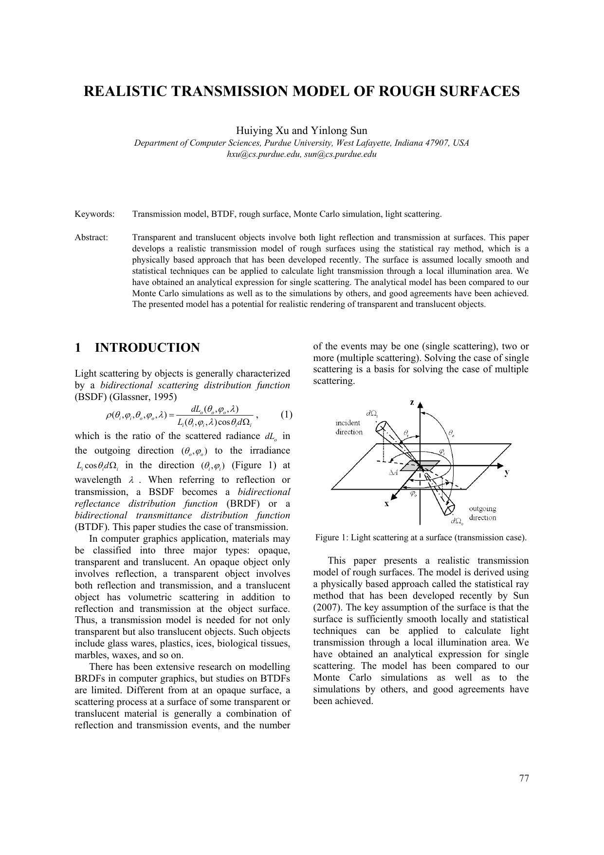 REALISTIC TRANSMISSION MODEL OF ROUGH SURFACES by Huiying Xu & Yinlong Sun